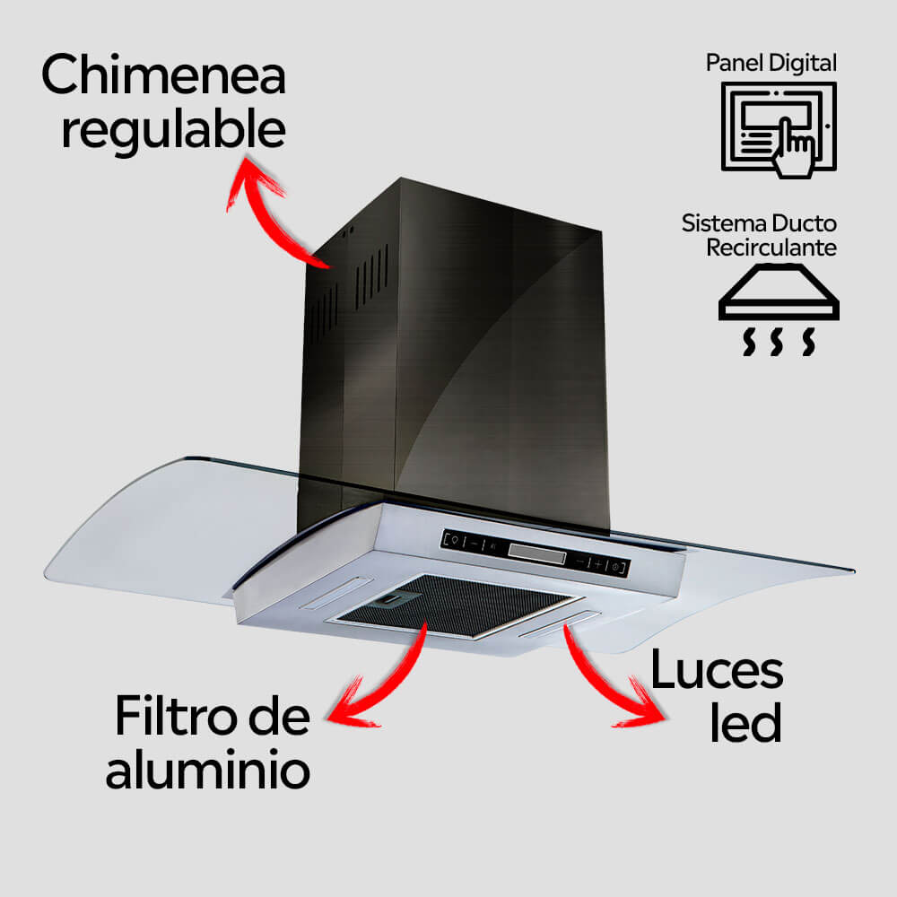 campana de cocina decorativa modelo isola black plus marca klimatic