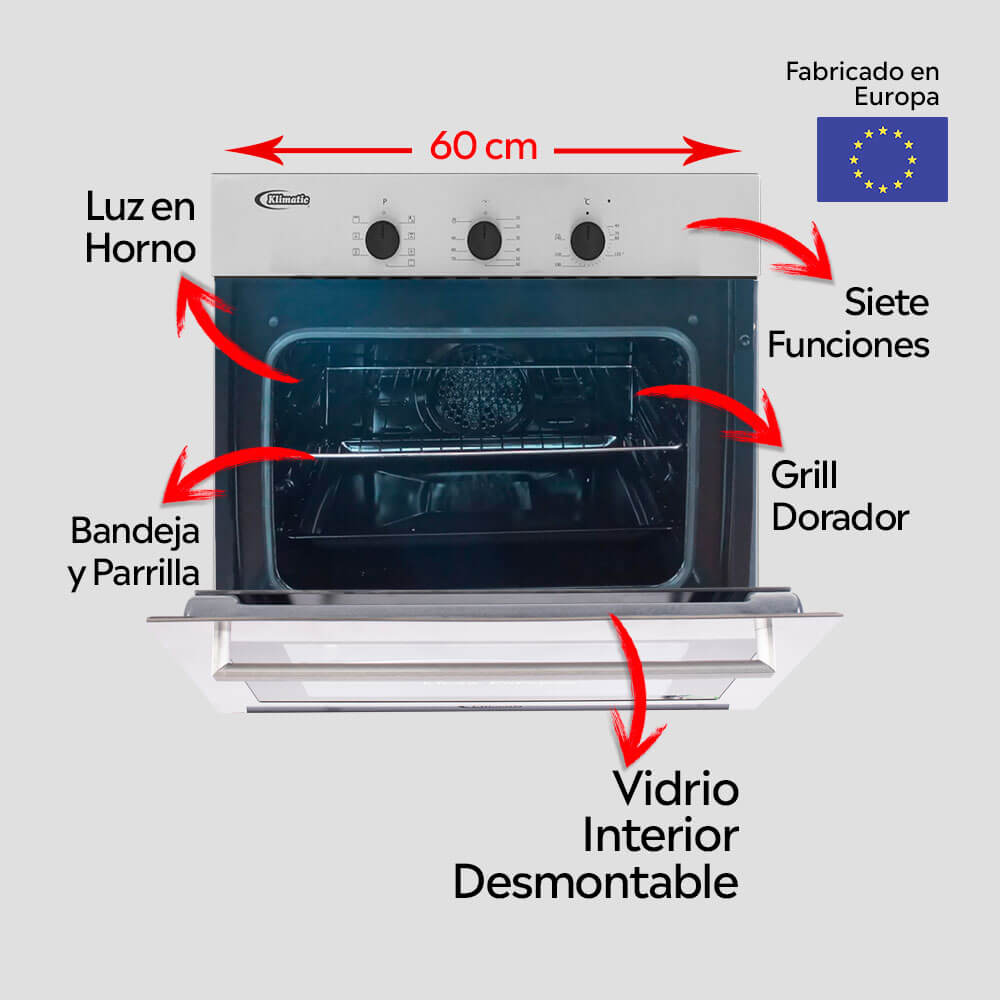 horno eléctrico empotrable modelo hkt600-pix marca klimatic,