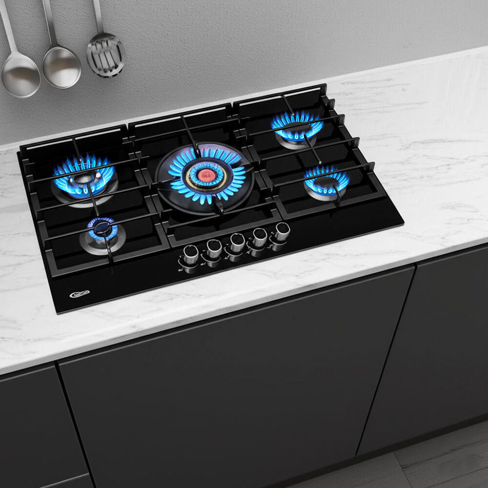 encimera de cocina a gas glp y gn de 5 hornillas modelo vulcano 5 marca klimatic