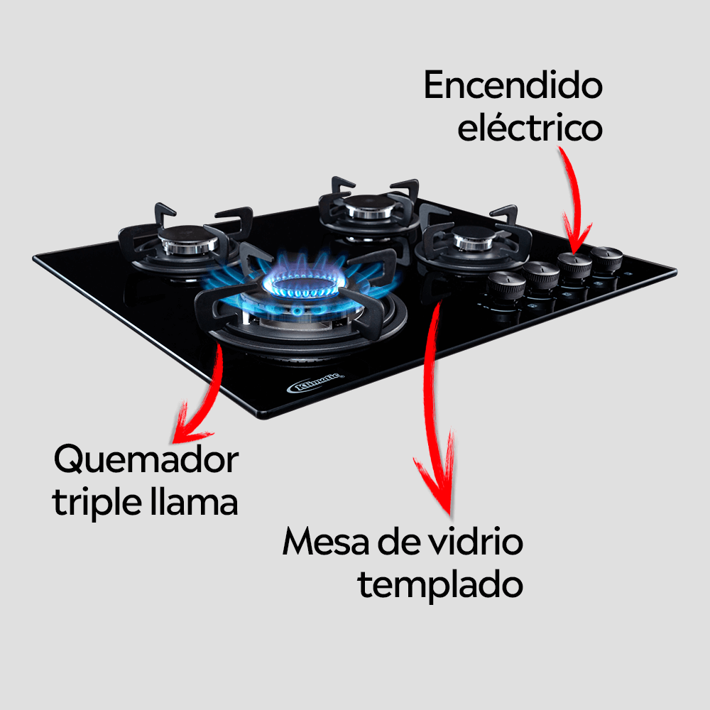 Encimera a gas 4 hornillas o cocina empotrable para gas glp y gn modelo nina marca klimatic