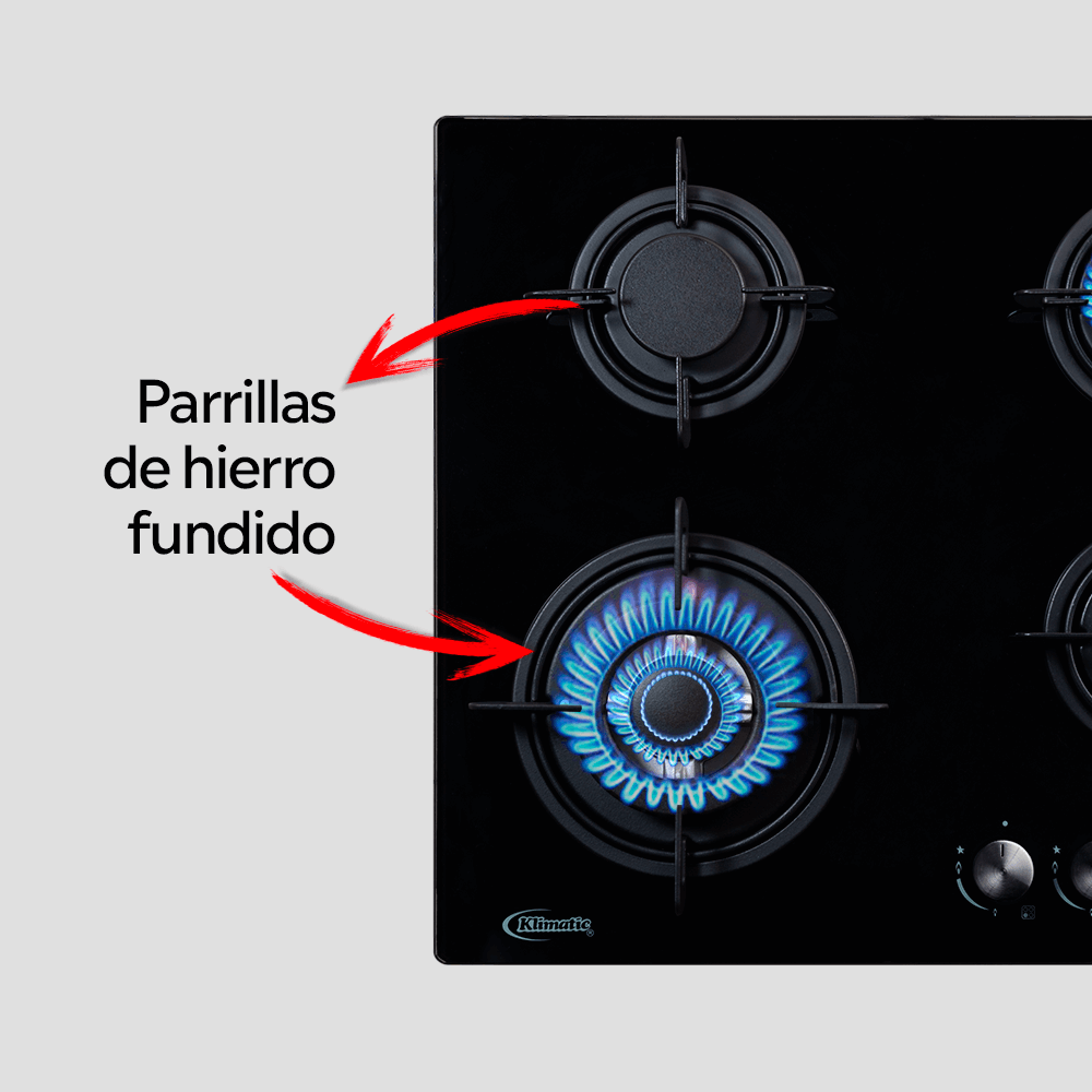 Encimera a gas 4 hornillas o cocina empotrable para gas glp y gn modelo nina marca klimatic