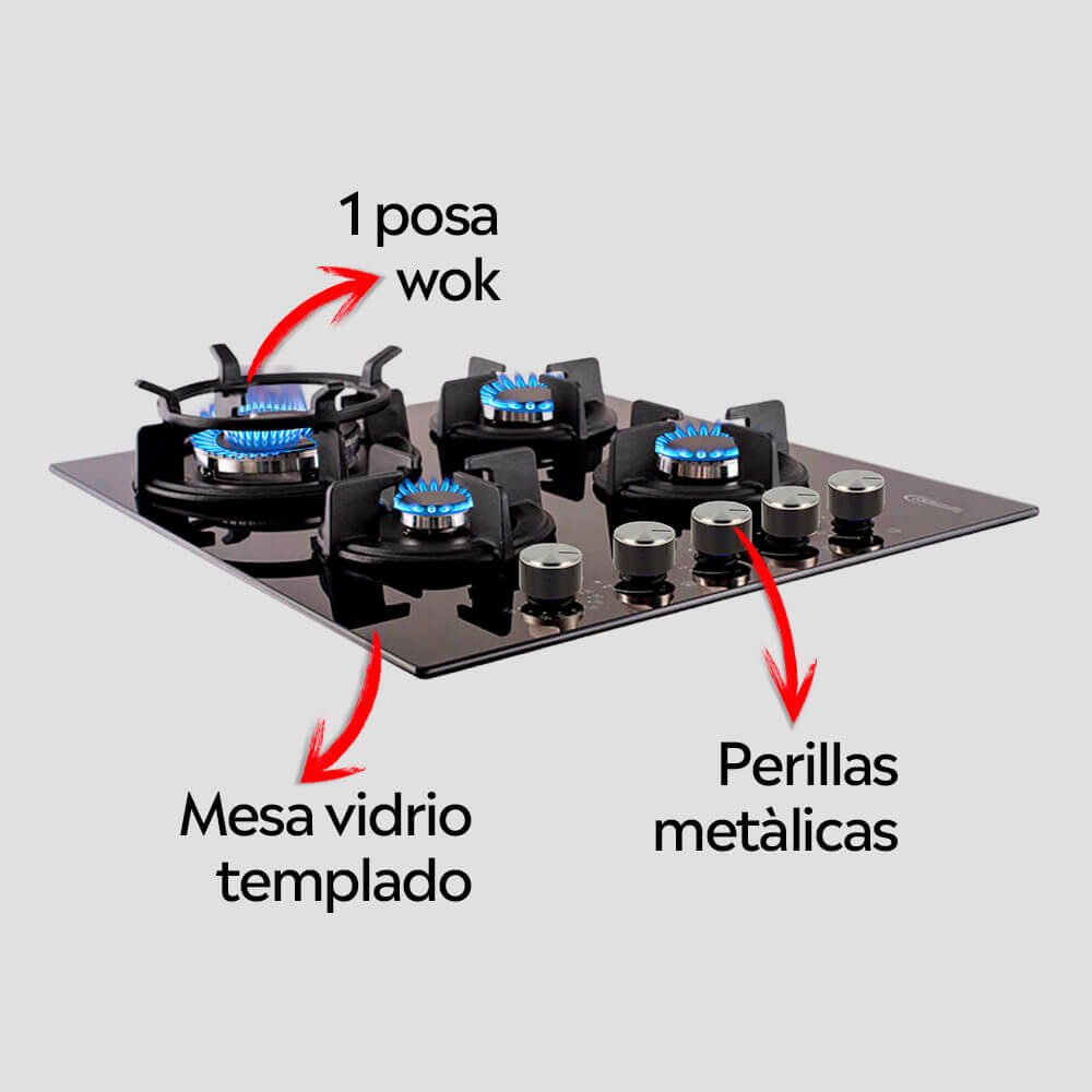 encimera de cocina a gas glp y gn de 4 hornillas modelo gia x 59cm marca klimatic