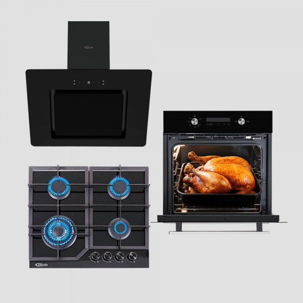 tricombo klimatic encimera a Gas 4 Hornillas alessia + campana de Cocina modelo aria + horno a gas bonn