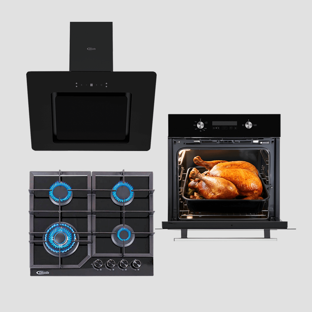 tricombo klimatic encimera a Gas 4 Hornillas alessia + campana de Cocina modelo aria + horno a gas bonn