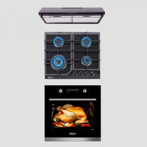 tricombo klimatic encimera a Gas 4 Hornillas alessia + campana de Cocina modelo ck601ne + horno a gas bonn