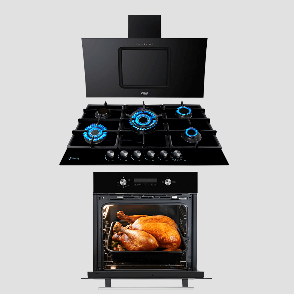 tricombo klimatic encimera a Gas 5 Hornillas aosta 90 + campana de Cocina modelo kamba 90 + horno a gas bonn