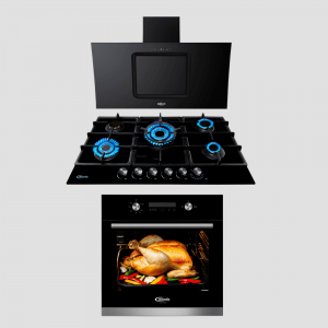 tricombo klimatic encimera a Gas 5 Hornillas aosta 90 + campana de Cocina modelo kamba 90 + horno a gas bonn