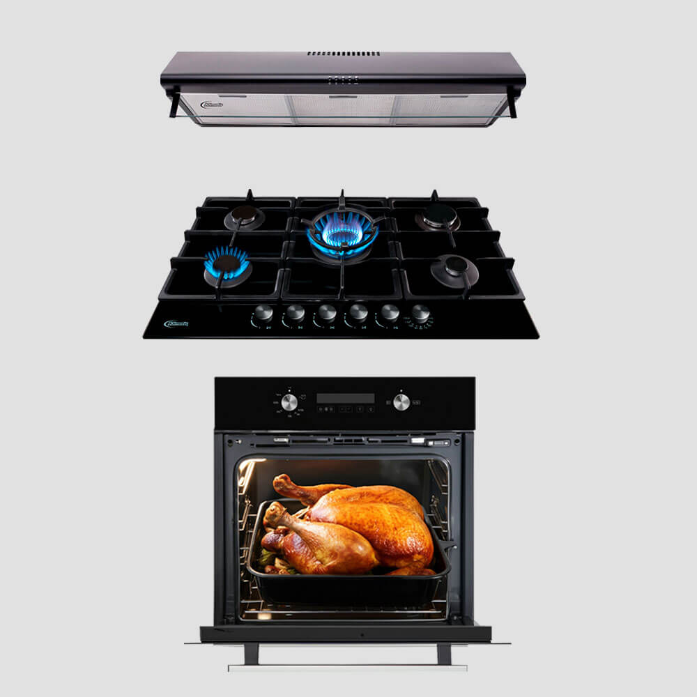 tricombo klimatic encimera a Gas 5 Hornillas trevi 90 + campana de Cocina modelo ck902ne + horno a gas bonn
