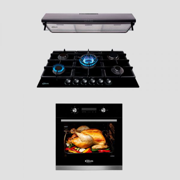 tricombo klimatic encimera a Gas 5 Hornillas trevi 90 + campana de Cocina modelo ck902ne + horno a gas bonn