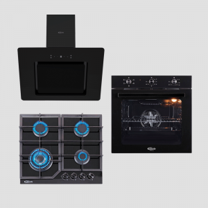 tricombo klimatic encimera a Gas 4 Hornillas alessia + campana de Cocina modelo aria + horno eléctrico essen