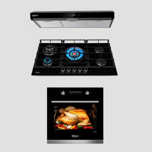 tricombo klimatic encimera a Gas 5 Hornillas vulcano 5 + campana de Cocina volendam + horno a gas bonn
