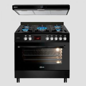 combo klimatic, cocina a gas 5 hornillas modelo accent + campana de cocina volendam