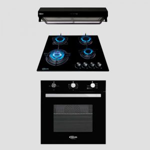 Tricombo KLIMATIC Encimera a Gas 4 Hornillas Nina 60 + Campana de Cocina Marken + Horno Eléctrico Berlín