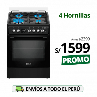 cocina a gas 4 hornillas para gas glp y gn modelo venti black marca klimatic