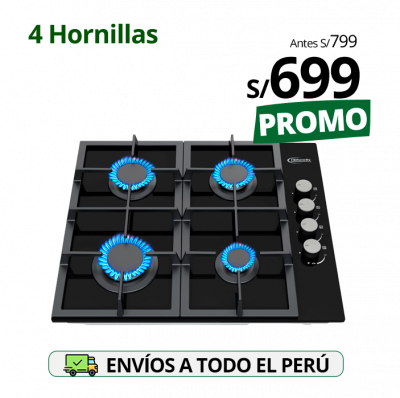 Encimera a gas 4 hornillas o cocina empotrable para gas glp y gn mitte marca klimatic