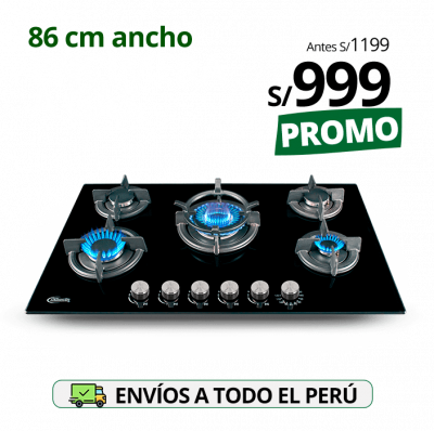 Encimera a gas 5 hornillas o cocina empotrable para gas glp y gn modelo gina x marca klimatic