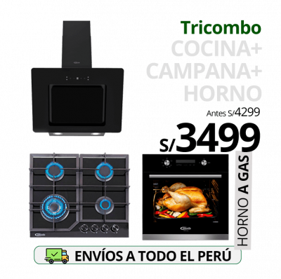 tricombo klimatic encimera a Gas 4 Hornillas alessia + campana de Cocina modelo aria + horno a gas bonn